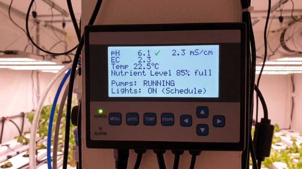 Close-up-hydroponic-controller-display-panel