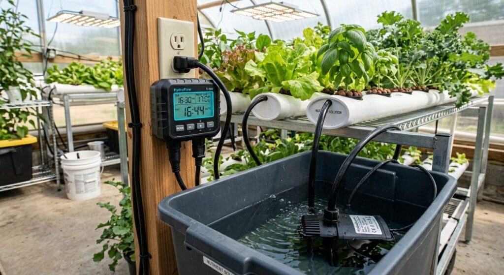 digital-timer-plugged-hydroponic-water-pump