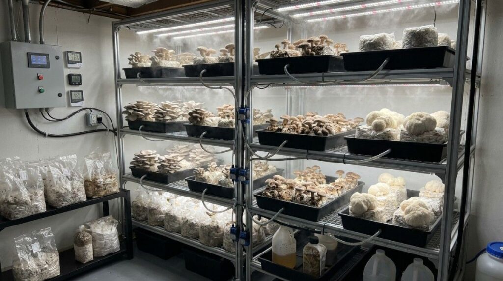 hydroponic-mushroom-growing set-up-indoor
