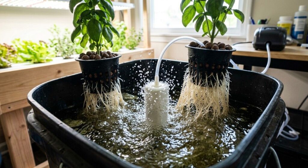 Hydroponic-reservoir-aeration-setup-air-stones-tubing