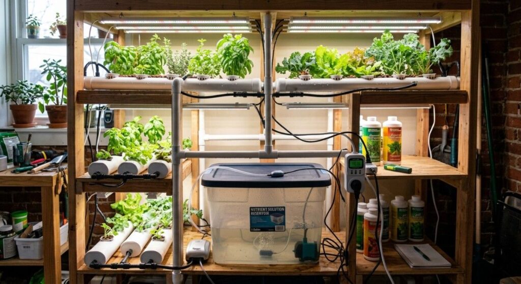 Hydroponic-herb-garden-shelf-basil-cilantro-LED-lighting