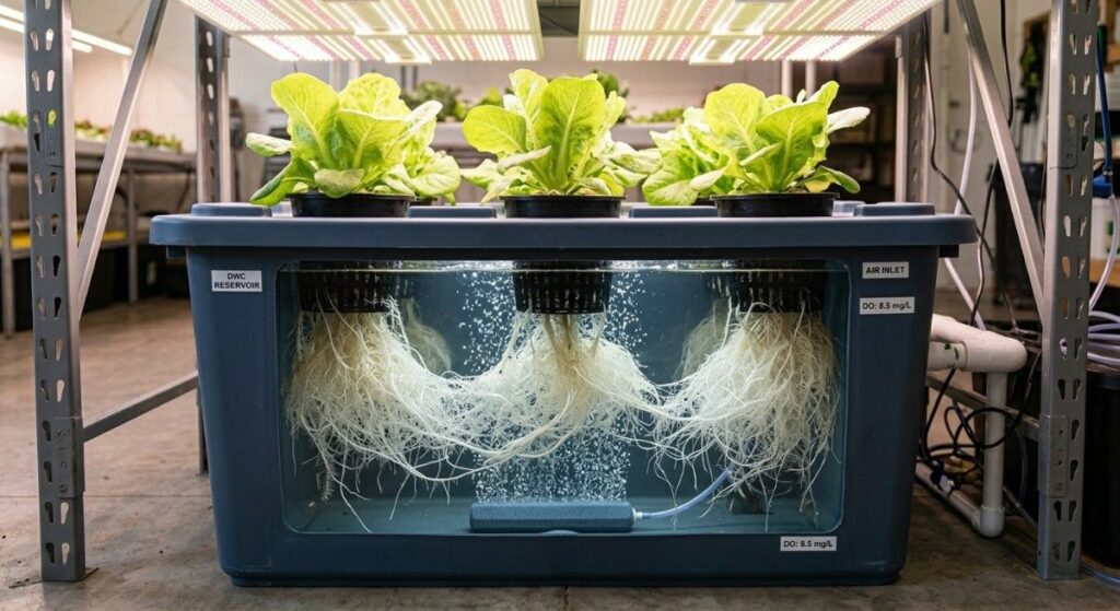 Deep-water-culture-hydroponic-reservoir-net-pots-healthy-roots