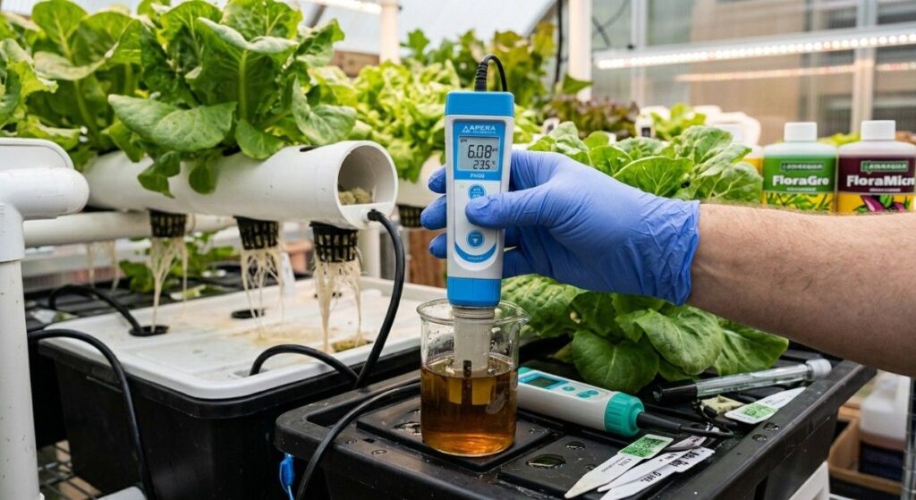 grower-calibrating-waterproof-pH-pen-next-hydroponic-plants