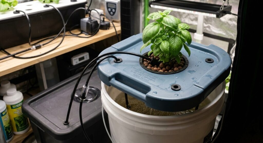 DWC-hydroponic-bucket-lid-featuring-integrated-net-cup-roots