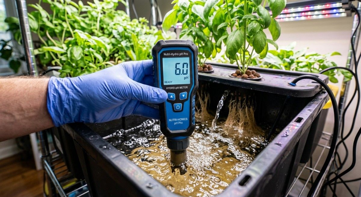 digital-pH-tester-dipping-water-reservoir-hydroponic-lettuce